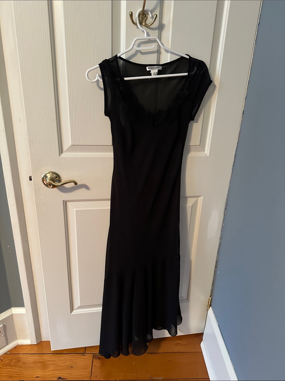 Sussan Black Cap-Sleeve Maxi Dress with Sheer Yoke